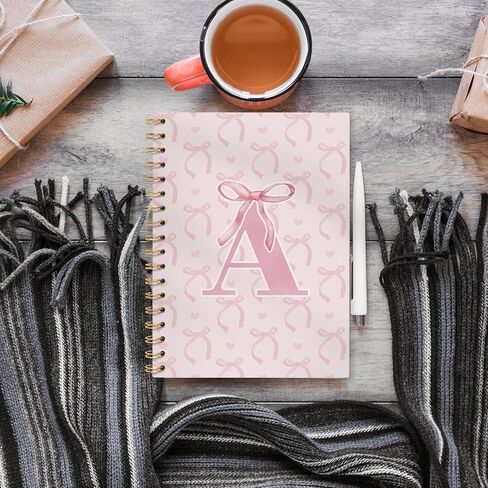 Coquette Preppy Pink Bow Spiral Notebook, Initial A Journal Personalized Teen Girl Gifts, Trendy Personalized Gifts for Women Teen Girl, Funky Girly Style Hardcover Spiral Notebook 5.5x8.3 in Kuwait