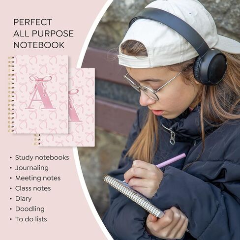 Coquette Preppy Pink Bow Spiral Notebook, Initial A Journal Personalized Teen Girl Gifts, Trendy Personalized Gifts for Women Teen Girl, Funky Girly Style Hardcover Spiral Notebook 5.5x8.3 in Kuwait