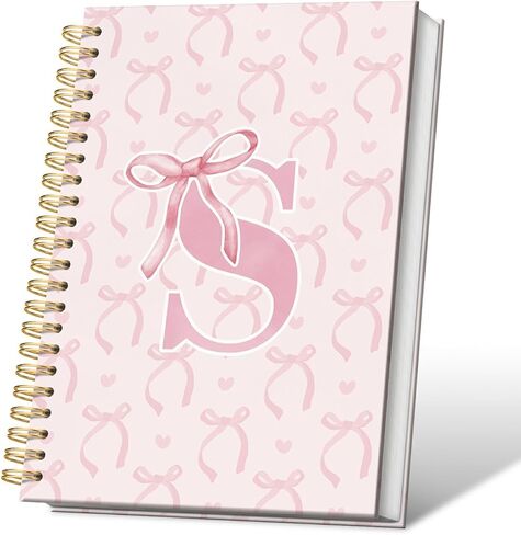 Coquette Preppy Pink Bow Spiral Notebook, Initial A Journal Personalized Teen Girl Gifts, Trendy Personalized Gifts for Women Teen Girl, Funky Girly Style Hardcover Spiral Notebook 5.5x8.3 in Kuwait