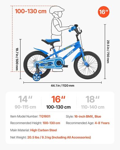 دراجة Vevor Kids ، 14/16/18 بوصة على دراجة BMX على طراز BMX ، وعجلات التدريب ، وتشملها ، متينة وسهلة التجميع ، دراجة صغيرة للبنين والبنات ، in Saudi Arabia