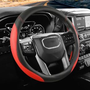 Car Steering Wheel Cover for GMC, Compatible with Sierra, Acadia, Canyon, Enyon, Terrain,Yukon, Premium Leather, Sporty Design, Black in Saudi Arabia