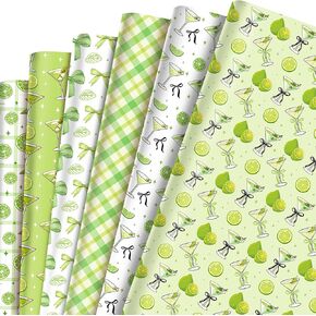 Ywdbzjhs 12 Sheets Martini Wrapping Paper, 19.7 x 27.6 Inch Green Bow Martini Glasses Gift Wrap Paper Folded Flat for Matte Bachelorette Party Birthday DIY Crafts, 6 Styles in Kuwait