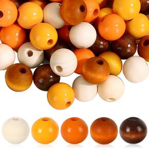 Whaline 240pcs Fall Craft Wood Beads Rustic Farmhouse Round Round Fleads with Hole Clougle Close Solid Solid Beads Garland for Autumn Harvest Halloween Decor Making Craft in Kuwait