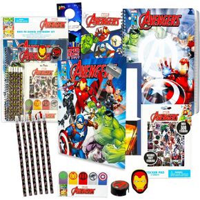 يعود Marvel Avengers إلى حزمة القيمة المدرسية - حزمة 12 PC مع Captain America Folder و Iron Man Notebook ، أقلام الرصاص ، ممحاة ، ملصقات ، المزيد للأطفال | اللوازم المدرسية الخارقة in Kuwait