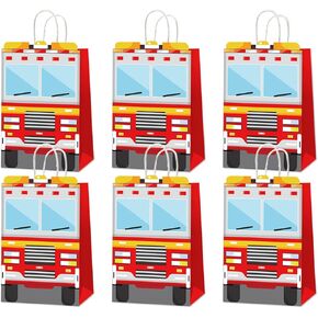 12pcs Fire Truck Shaped Goodie Bags Fire Truck Gift Snacks Candy Parties Favors Bags with Handles Red Firetruck Party Treat Bag for Firetruck Fireman Kids Birthday Party Baby Shower Supplies in Saudi Arabia
