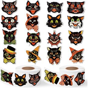 GUjianzi Halloween Black Cat Stickers - 1000Pcs Vintage Funny Cute Meme Decals for Kids Teen Adult, Aesthetic Kitty Waterproof Vinyl Sticker Gifts for Scrapbooking Party Favors Supplies Decorations in Saudi Arabia