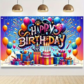 Happy Birthday Banner 71x43 Inch Jungle Safari Animal Gift Box Decoration Photography Background for Kids Party in Saudi Arabia
