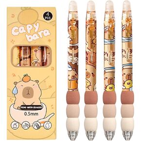 Capybara Ballpoint Pens with Eraser Feature 4-Pack, Capybara Theme Gel Ink Pens - 0.5mm Fine Point Black Ink - Cute Animal Design Gift Set in Saudi Arabia