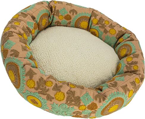 Creative Co-Op Round Floral Cotton and Sherpa Pet Bed with Removable Cover, Taupe, Green and Mint in Saudi Arabia