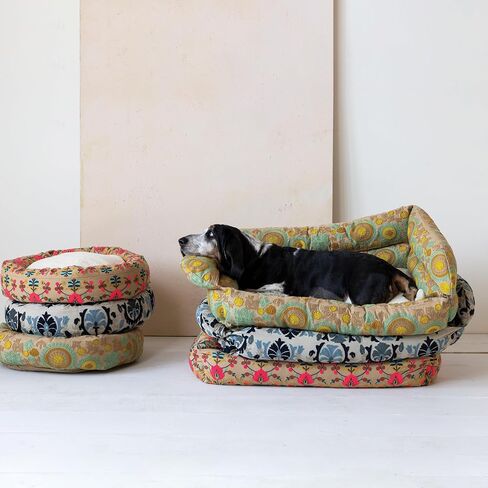 Creative Co-Op Round Floral Cotton and Sherpa Pet Bed with Removable Cover, Taupe, Green and Mint in Saudi Arabia
