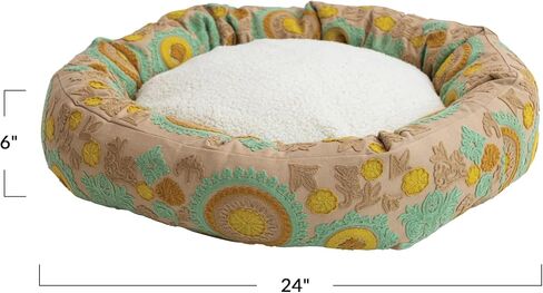 Creative Co-Op Round Floral Cotton and Sherpa Pet Bed with Removable Cover, Taupe, Green and Mint in Saudi Arabia