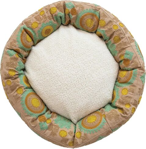 Creative Co-Op Round Floral Cotton and Sherpa Pet Bed with Removable Cover, Taupe, Green and Mint in Saudi Arabia