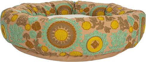 Creative Co-Op Round Floral Cotton and Sherpa Pet Bed with Removable Cover, Taupe, Green and Mint in Saudi Arabia