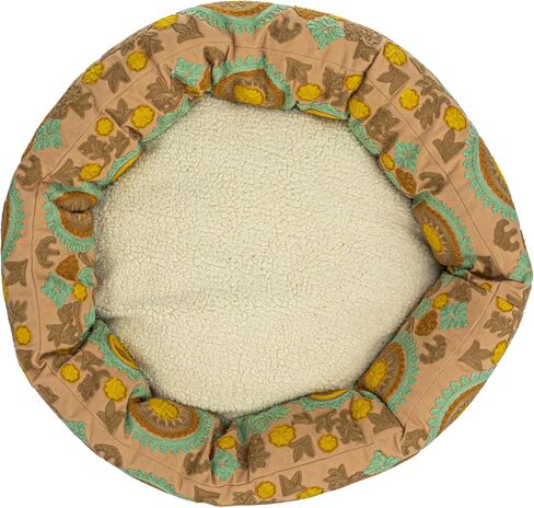 Creative Co-Op Round Floral Cotton and Sherpa Pet Bed with Removable Cover, Taupe, Green and Mint in Saudi Arabia