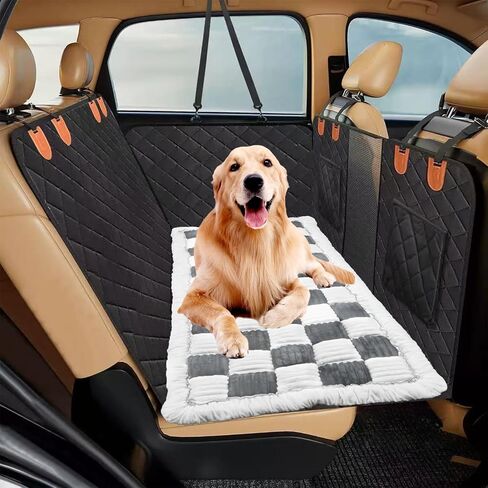 Backseat Pet Bed Mat, Dogs Bed for Car Back Seat, Non-Slip and Anti-Chew Travel Dog Bed, Plush Dog Bed Cover, Easy to Clean, Suitable for Laying on Sofas SUVs Sedans, Trucks (Grey&White) in Saudi Arabia