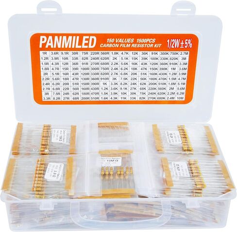 PANMILED 140 Values 1400 Pieces Resistors Assortment Kit 0 ohm-10M ohm, 1/4W 5% Carbon Film Resistor Combination Kit, 0.25 Watt Plug-in Resistor Element Packaging in Saudi Arabia