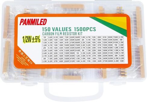 PANMILED 140 Values 1400 Pieces Resistors Assortment Kit 0 ohm-10M ohm, 1/4W 5% Carbon Film Resistor Combination Kit, 0.25 Watt Plug-in Resistor Element Packaging in Saudi Arabia