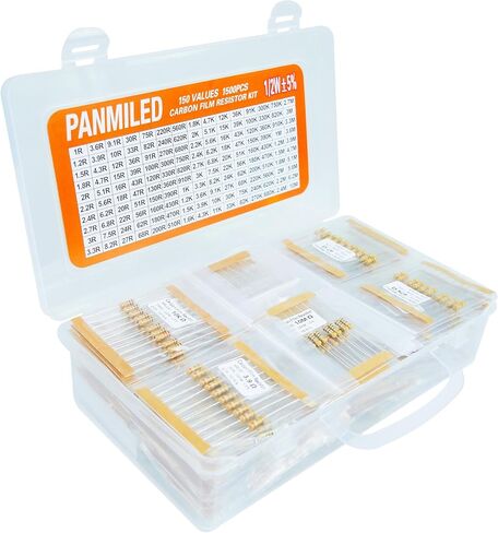 PANMILED 140 Values 1400 Pieces Resistors Assortment Kit 0 ohm-10M ohm, 1/4W 5% Carbon Film Resistor Combination Kit, 0.25 Watt Plug-in Resistor Element Packaging in Saudi Arabia