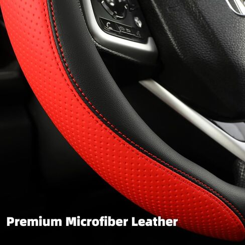 Car Steering Wheel Cover for GMC, Compatible with Sierra, Acadia, Canyon, Enyon, Terrain,Yukon, Premium Leather, Sporty Design, Black in Saudi Arabia