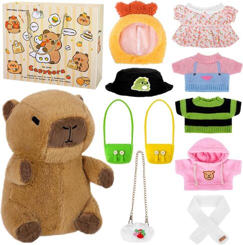 Elcoho 12 Pieces Capybara Plush with Clothes & Accessories and Gift Bag 10 inch Capybara Stuffed Animal Dress Up Dolls Plushies Birthday Gifts, Daily Cute in Saudi Arabia