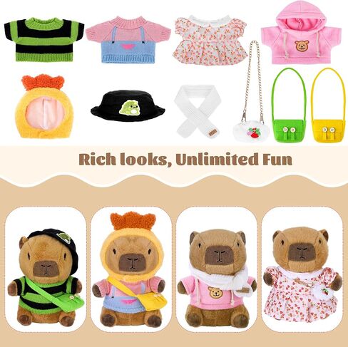 Elcoho 12 Pieces Capybara Plush with Clothes & Accessories and Gift Bag 10 inch Capybara Stuffed Animal Dress Up Dolls Plushies Birthday Gifts, Daily Cute in Saudi Arabia