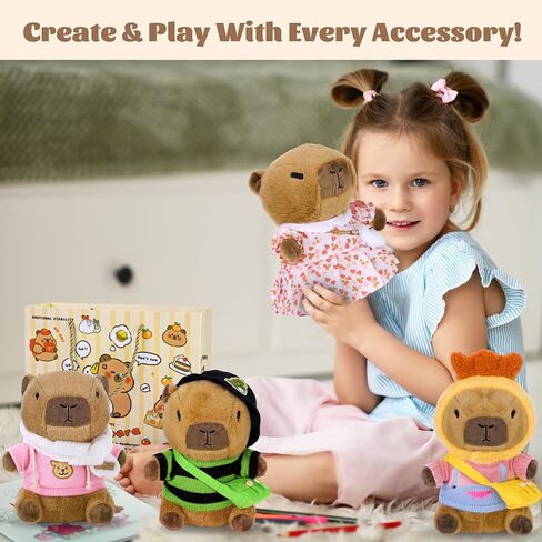 Elcoho 12 Pieces Capybara Plush with Clothes & Accessories and Gift Bag 10 inch Capybara Stuffed Animal Dress Up Dolls Plushies Birthday Gifts, Daily Cute in Saudi Arabia