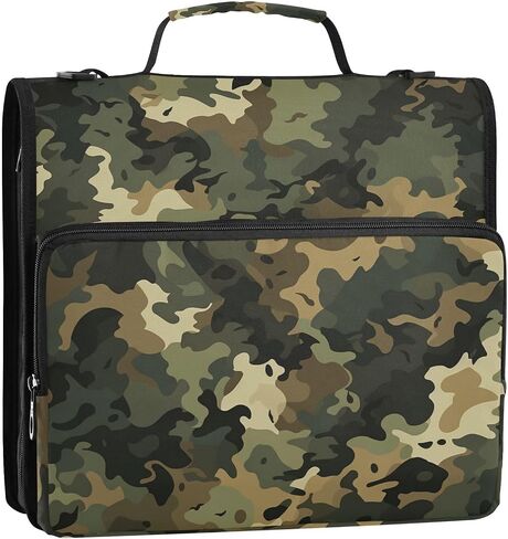Green Vintage Camouflage 3 Ring Zipper Binder مع مقبض 1.5 بوصة منظم الموثق ، مجلد ملف Office Multi Multi مع حزام 500 ورقة in Saudi Arabia