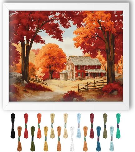 FREEBLOSS Cross Stitch Kits for Beginner Autumn Stamped Cross Stitch Kit DIY Embroidery Wall Painting Kit with Instructions 15.8" x 19.7" in Saudi Arabia
