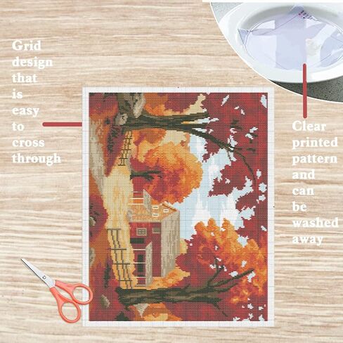 FREEBLOSS Cross Stitch Kits for Beginner Autumn Stamped Cross Stitch Kit DIY Embroidery Wall Painting Kit with Instructions 15.8" x 19.7" in Saudi Arabia