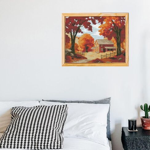 FREEBLOSS Cross Stitch Kits for Beginner Autumn Stamped Cross Stitch Kit DIY Embroidery Wall Painting Kit with Instructions 15.8" x 19.7" in Saudi Arabia
