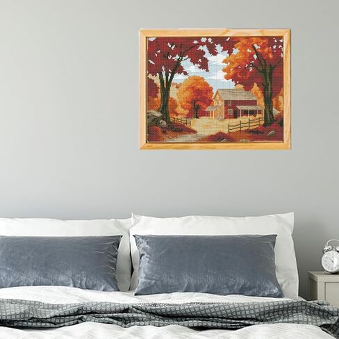 FREEBLOSS Cross Stitch Kits for Beginner Autumn Stamped Cross Stitch Kit DIY Embroidery Wall Painting Kit with Instructions 15.8" x 19.7" in Saudi Arabia