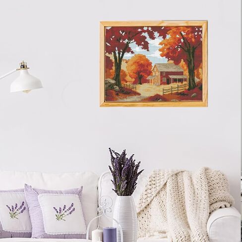 FREEBLOSS Cross Stitch Kits for Beginner Autumn Stamped Cross Stitch Kit DIY Embroidery Wall Painting Kit with Instructions 15.8" x 19.7" in Saudi Arabia