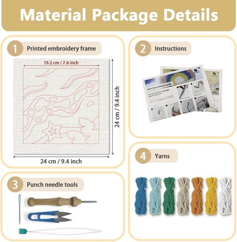 DOODLREAM BEACH DIY Punch Needle تطريز للمبتدئين البالغين ، 9.4 "Summer Sea Wave Punch Stitching Craft Latter مع إطار ، نمط النسيج ، الخيوط ، الغزل ، إبرة قرصة in Kuwait