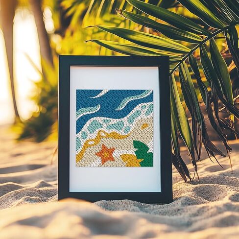 DOODLREAM BEACH DIY Punch Needle تطريز للمبتدئين البالغين ، 9.4 "Summer Sea Wave Punch Stitching Craft Latter مع إطار ، نمط النسيج ، الخيوط ، الغزل ، إبرة قرصة in Kuwait