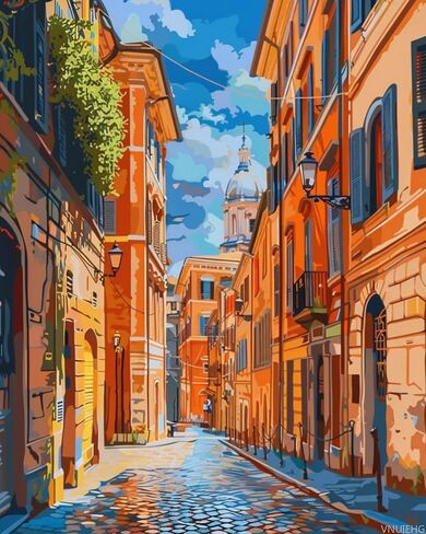 VNUIEHG Streets and Aelys in Rome ، Italy Paint by Numbers kit للبالغين ، والطلاء الطبيعي بالرقم على القماش ، ومجموعات الطلاء الزيتية الرقمية المشهورة مناسبة لهدية الديكور على الحائط المنزلي 16 "x20" in Saudi Arabia