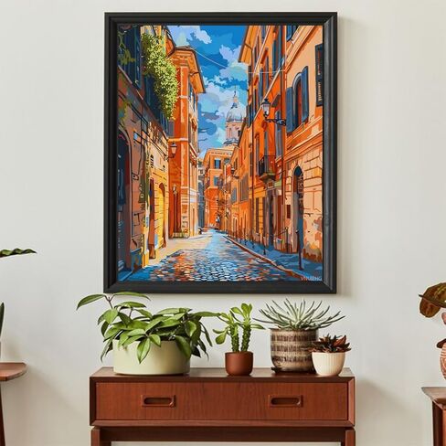 VNUIEHG Streets and Aelys in Rome ، Italy Paint by Numbers kit للبالغين ، والطلاء الطبيعي بالرقم على القماش ، ومجموعات الطلاء الزيتية الرقمية المشهورة مناسبة لهدية الديكور على الحائط المنزلي 16 "x20" in Saudi Arabia