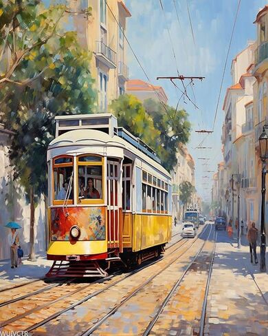 WUIVCTR Paint by Numbers Canvas Painting Set, Lisbon Tram Portugal, DIY Adult Paint by Number Kits on Canvas, Drawing Paintwork with Paintbrushes, 40x50cm in Saudi Arabia