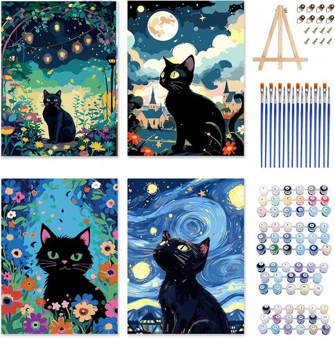 Qoosea Paint by Numbers Kit for Adults (Mooncat) : Paint Kits with Framed DIY Adults Paint by Number Kit Beginner Friend Painting Set Beautiful Art Suitable for Home Decor & Gift Giving in Saudi Arabia
