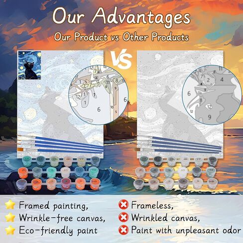 Qoosea Paint by Numbers Kit for Adults (Mooncat) : Paint Kits with Framed DIY Adults Paint by Number Kit Beginner Friend Painting Set Beautiful Art Suitable for Home Decor & Gift Giving in Saudi Arabia