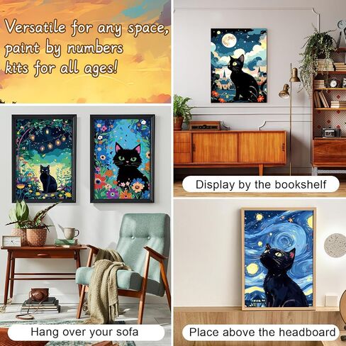 Qoosea Paint by Numbers Kit for Adults (Mooncat) : Paint Kits with Framed DIY Adults Paint by Number Kit Beginner Friend Painting Set Beautiful Art Suitable for Home Decor & Gift Giving in Saudi Arabia
