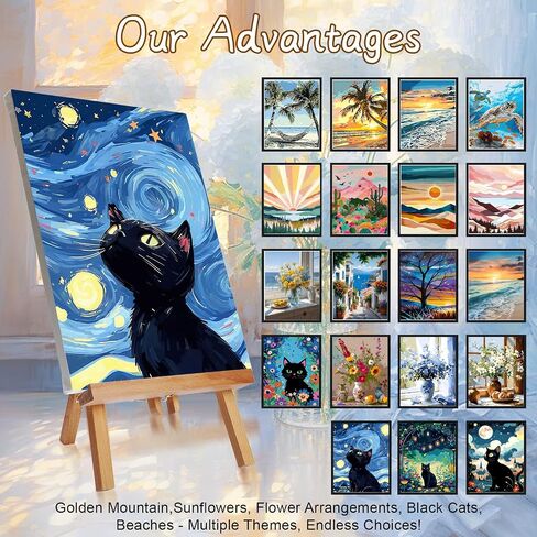 Qoosea Paint by Numbers Kit for Adults (Mooncat) : Paint Kits with Framed DIY Adults Paint by Number Kit Beginner Friend Painting Set Beautiful Art Suitable for Home Decor & Gift Giving in Saudi Arabia