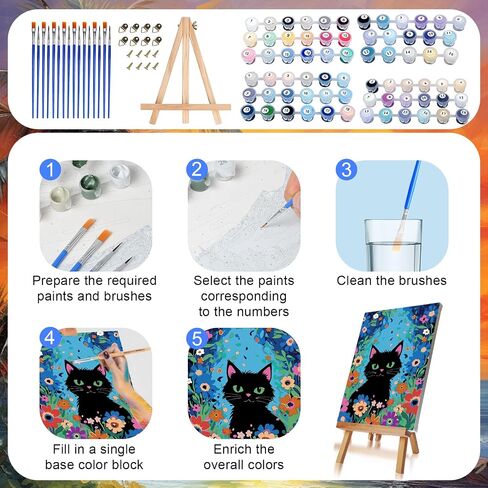 Qoosea Paint by Numbers Kit for Adults (Mooncat) : Paint Kits with Framed DIY Adults Paint by Number Kit Beginner Friend Painting Set Beautiful Art Suitable for Home Decor & Gift Giving in Saudi Arabia
