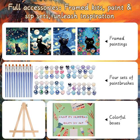 Qoosea Paint by Numbers Kit for Adults (Mooncat) : Paint Kits with Framed DIY Adults Paint by Number Kit Beginner Friend Painting Set Beautiful Art Suitable for Home Decor & Gift Giving in Saudi Arabia