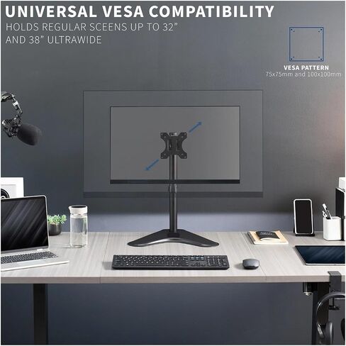 Black Single LCD Monitor Adjustable Desk Stand, Fits 1 Screen - in Saudi Arabia