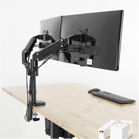 Black Dual 17" to 32" Heavy Duty Computer Monitor Pneumatic Arm Desk Stand - in Saudi Arabia