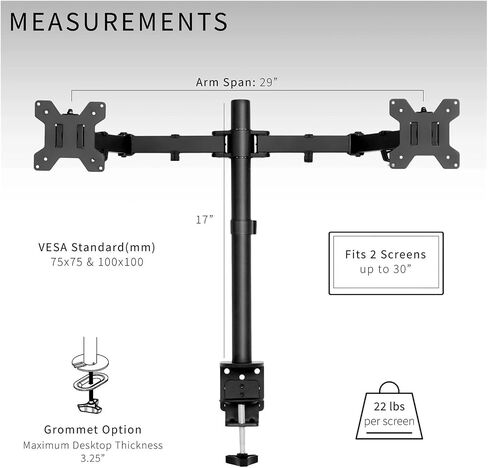 الأسود Dual Monitor Desk Stand Bracket القابلة للتعديل يناسب شاشات تصل إلى 30 بوصة in Saudi Arabia