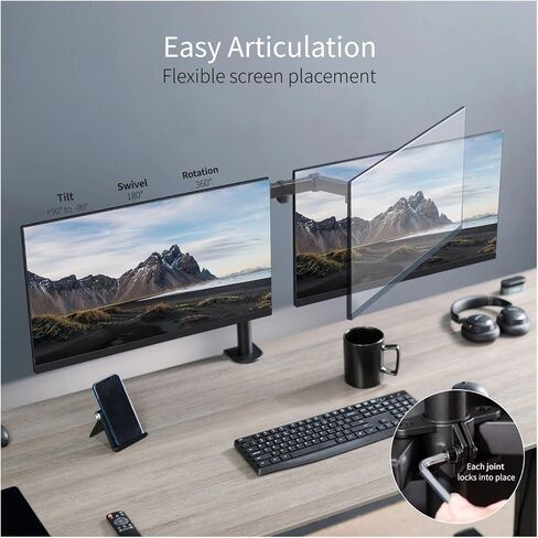 الأسود Dual Monitor Desk Stand Bracket القابلة للتعديل يناسب شاشات تصل إلى 30 بوصة in Saudi Arabia