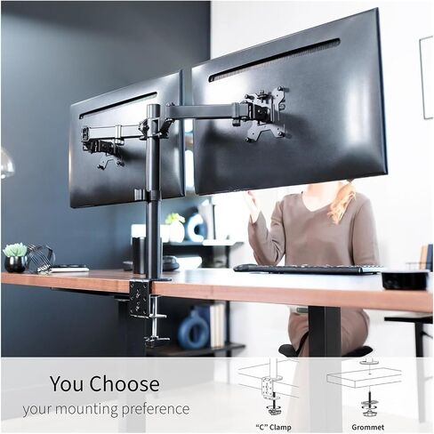 الأسود Dual Monitor Desk Stand Bracket القابلة للتعديل يناسب شاشات تصل إلى 30 بوصة in Saudi Arabia