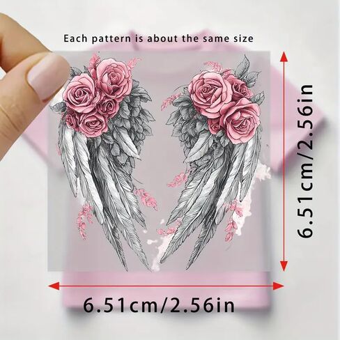 9pcs Rainbow Rose Angel Wings Flower Iron On Transfers for T-Shirts Rub on Transfers Stickers Vinyl Ready to Press Stickers Iron on Decals for T-Shirts Clothing Hoodie DIY Crafts in Saudi Arabia