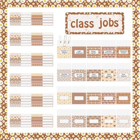 WATINC 97pcs Class Jobs Bulletin Board Set, Classroom Jobs Chart with Name Tags, Back to School Schedule Boards Pocket Chore Behavior Chart for Classroom Chalkboard Walls Decoration (Boho Print) in Saudi Arabia